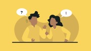 Een cartoon van twee mensen die praten met tips voor gespreksvoering